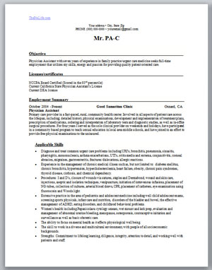 physician assistant resume curriculum vitae and cover