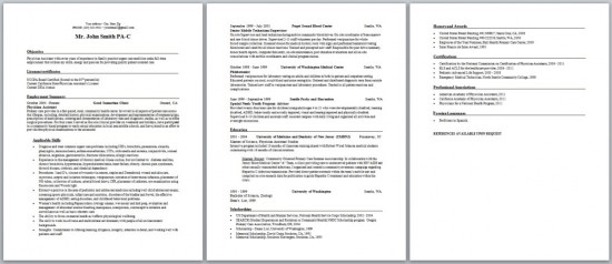 physician assistant resume  curriculum vitae and cover