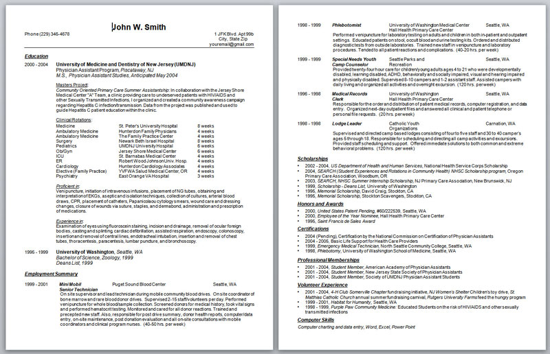 Physician Assistant New Graduate Sample Resume And Curriculum Vitae