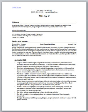 Physician Assistant Resume Curriculum Vitae And Cover Letter Samples The Physician Assistant Life