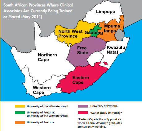 South African Provines Where Clinical Associates are Being Trained