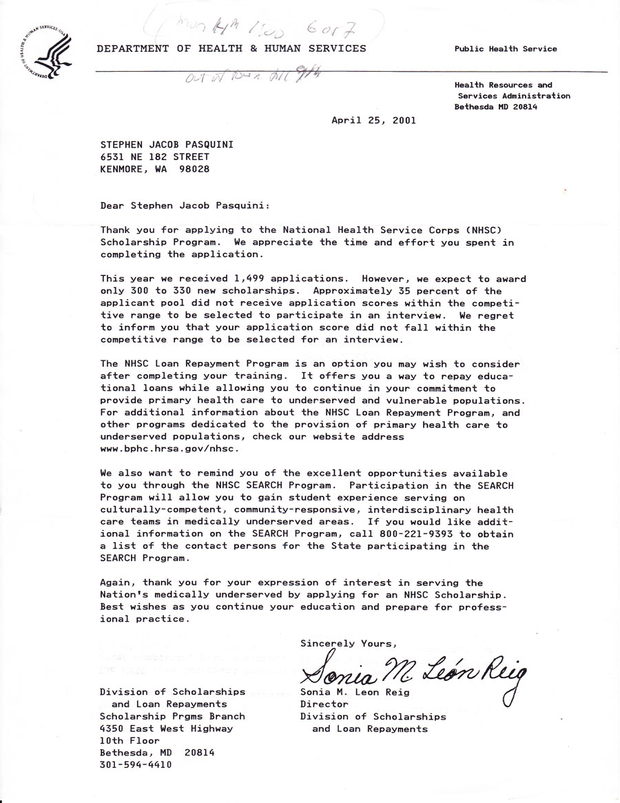 nhsc rejection letter 3 university of washington school of medicine cv template