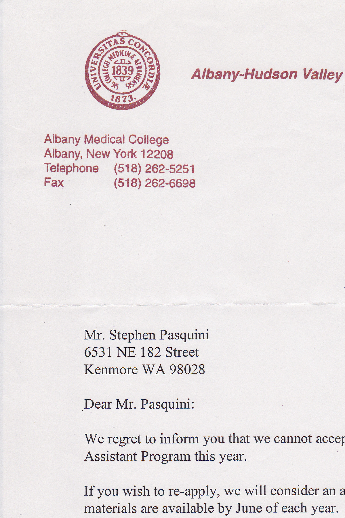pa rejection letter 1 denial letter for job