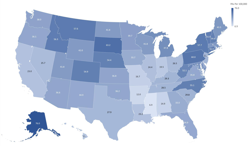 Distribution of PAs Per Capita by State | The Physician Assistant Life Distribution of PAs Per Capita by State