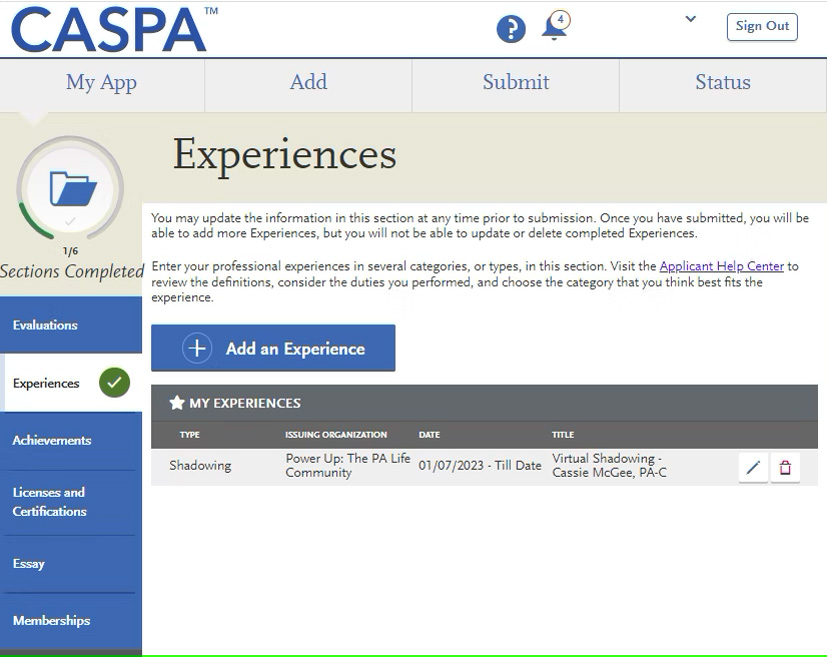 HowtoAddVirtualShadowingtoYourCASPAApplicationCASPAScreenshot | The Physician Assistant Life