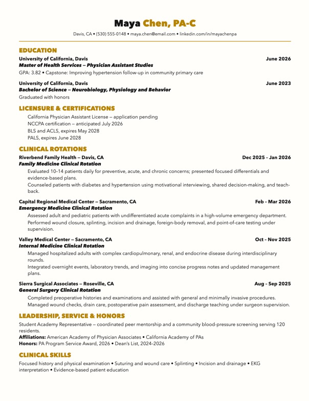 New graduate physician assistant résumé template example