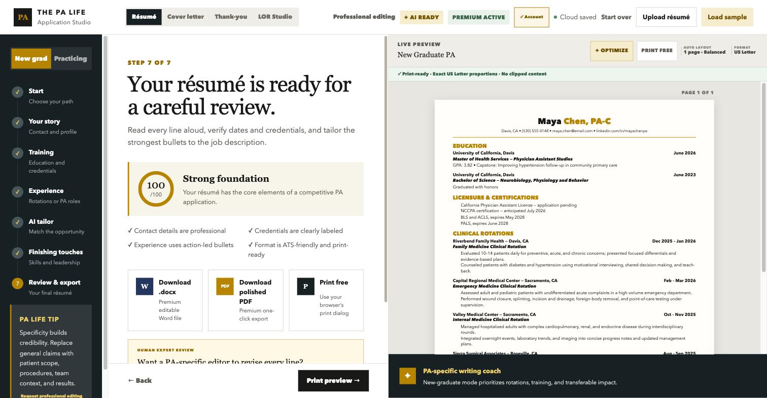 Studio review and export screen showing the foundation score and download options