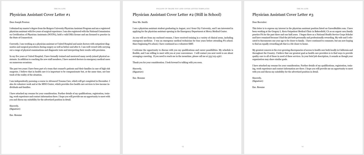 Physician Assistant Cover Letter And Thank You Follow Up Templates