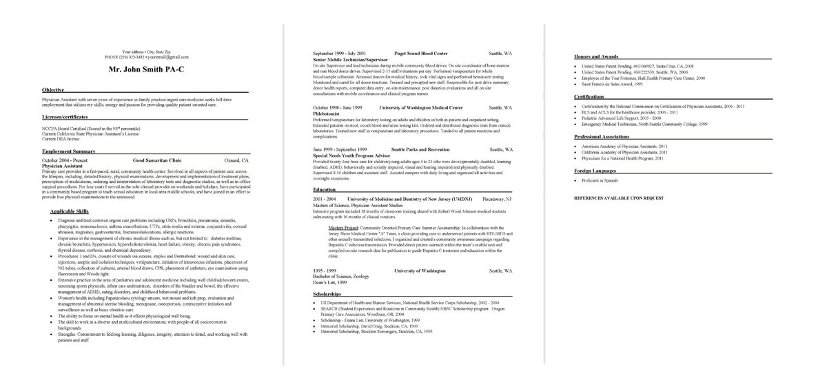 Practicing Physician Assistant Resume Template Sample 2